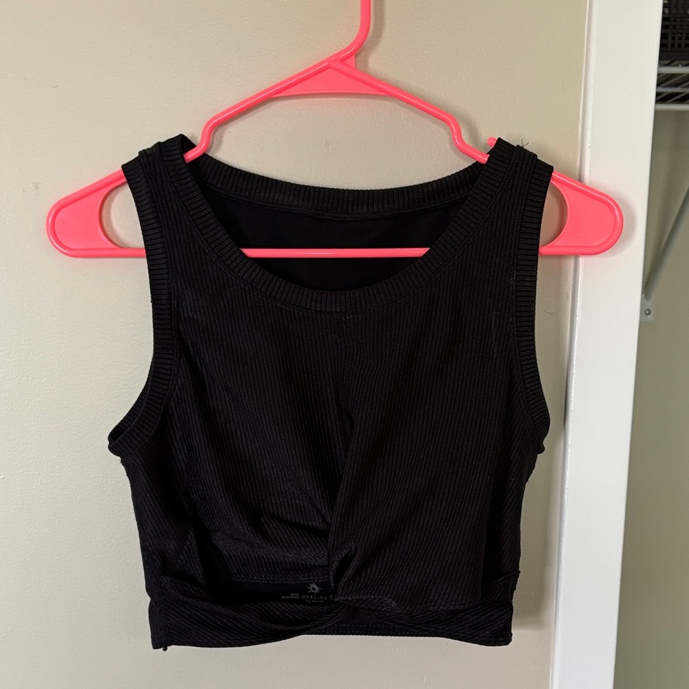 Black Ribbed Crossover Aerie Women's Crop Top